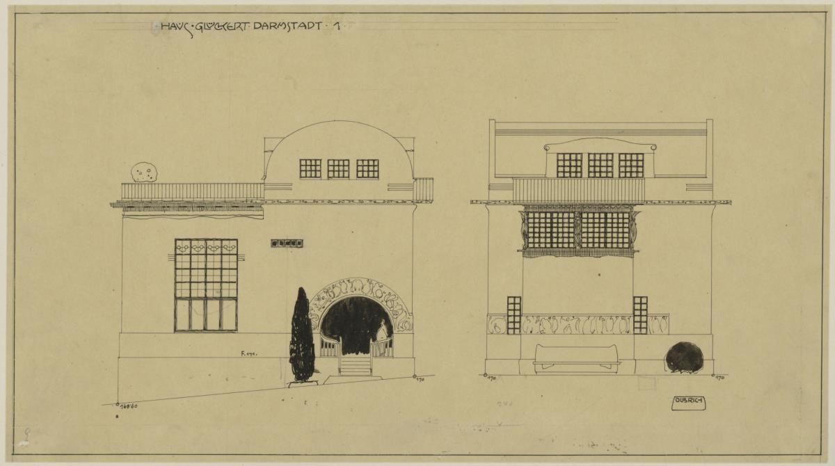 Darmstadt, Kleines Glückerthaus, Aufrisse der Ost- und Nordfassade