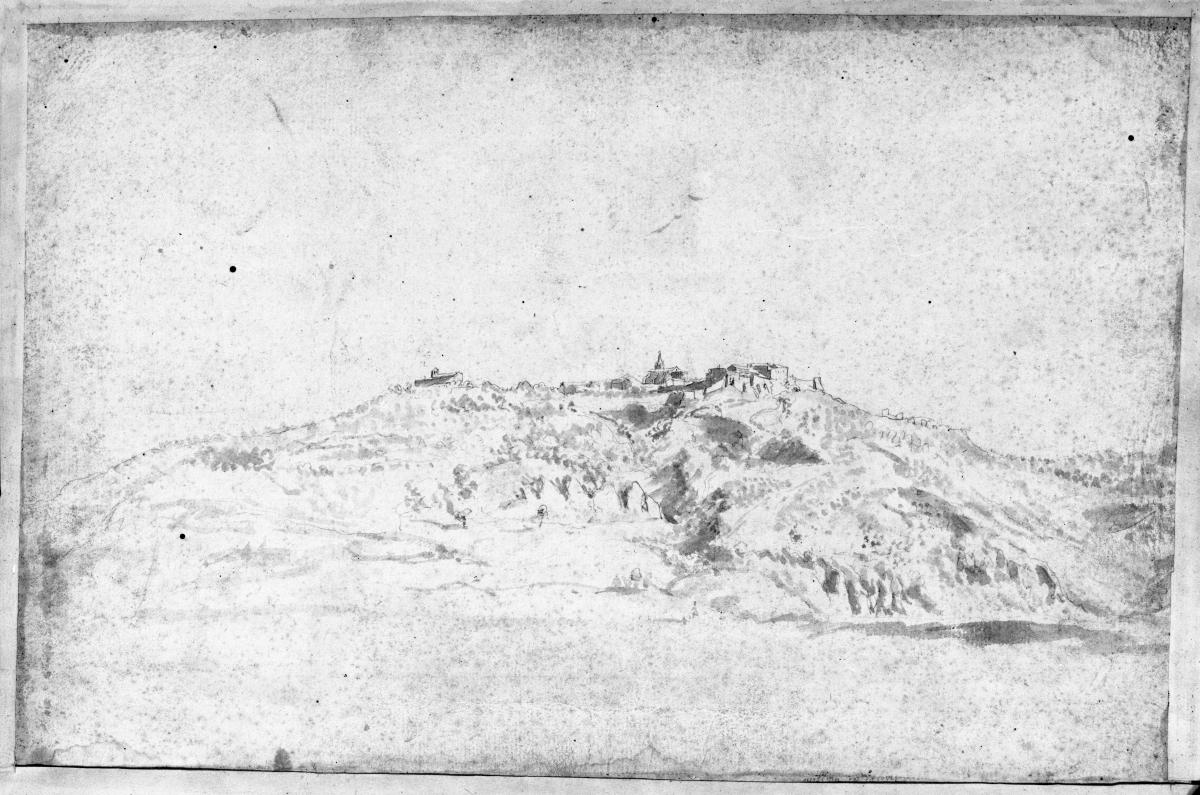 Blick auf ein kleines Bergstädtchen, vielleicht Borghetto