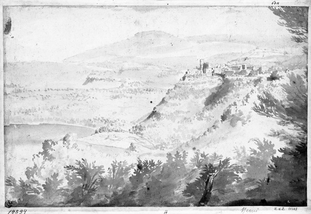 Blick auf Narni, links der See