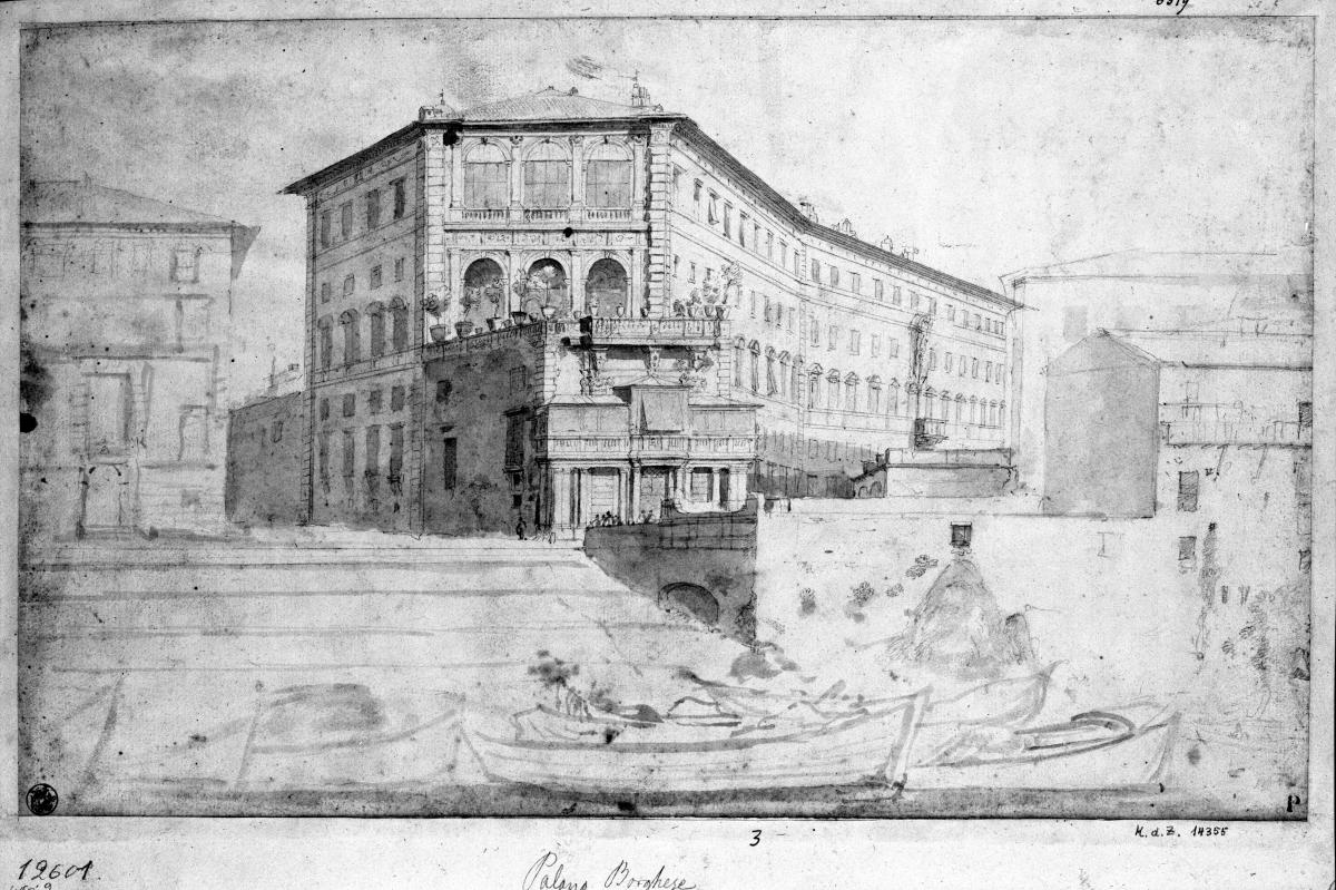 Palazzo Borghese, von Ripetta her gesehen, links Ansatz der Hafentreppe