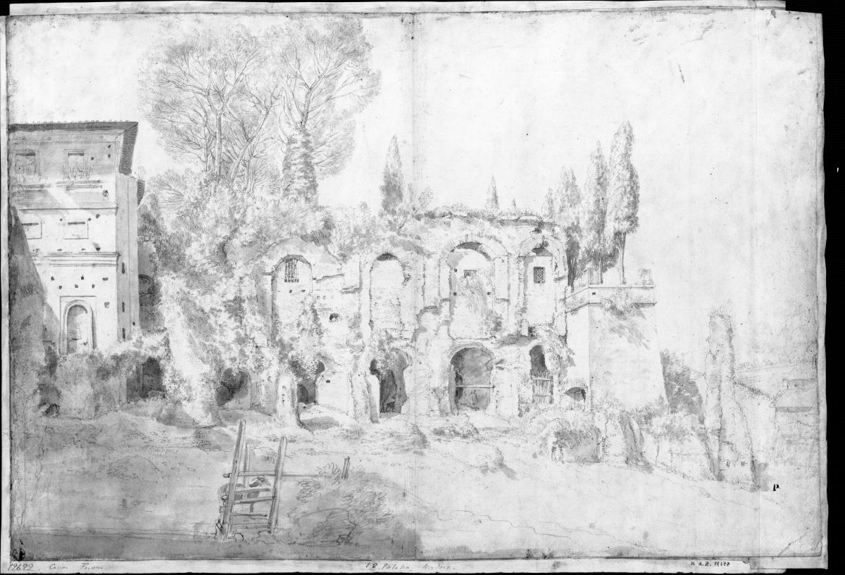 Nordecke des Palatin, links Eckpavillon des Giardino Farnese, rechts Domus Tiberiana
