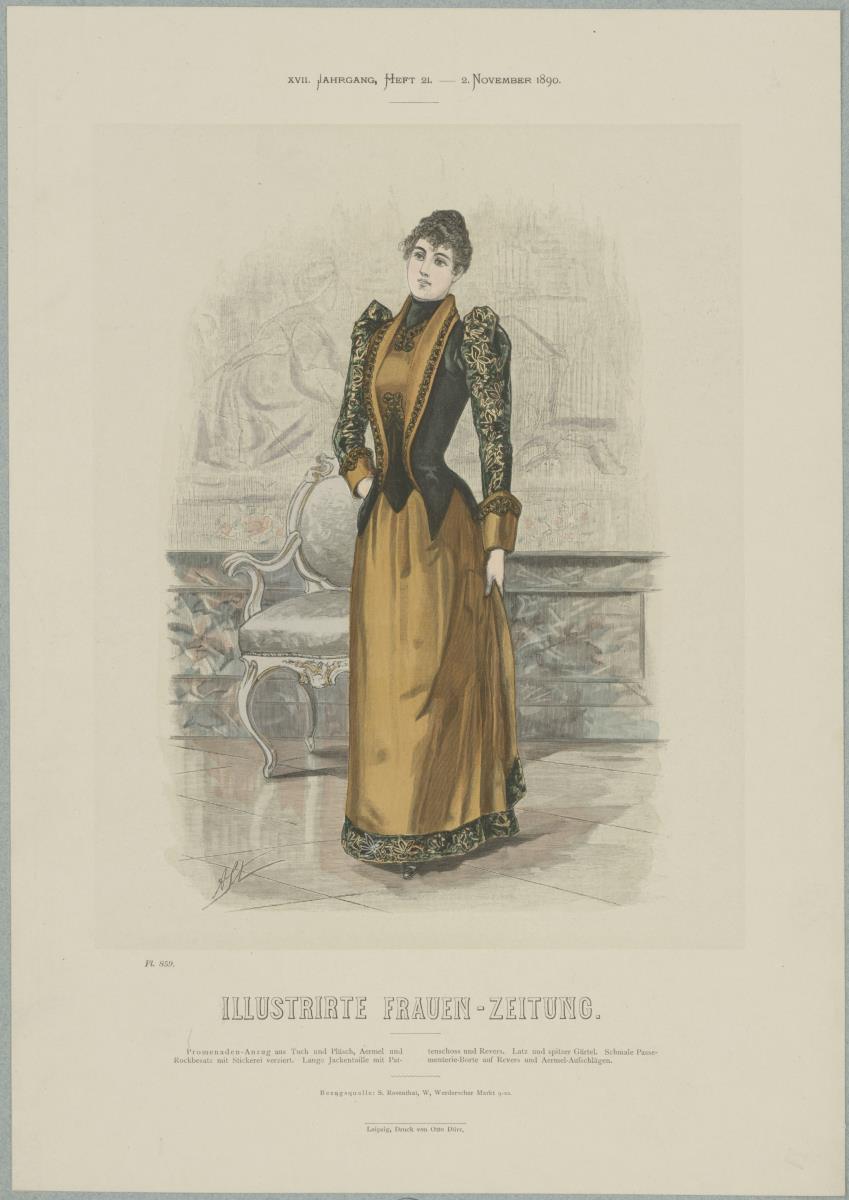 Illustrirte Frauen-Zeitung: Promenaden-Anzug mit langer Jackentaille