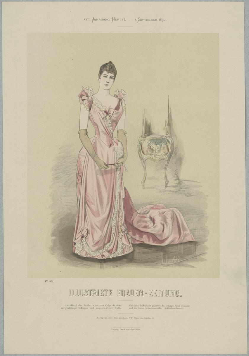 Illustrirte Frauen-Zeitung: Gesellschafts-Toilette mit halblanger Schleppe