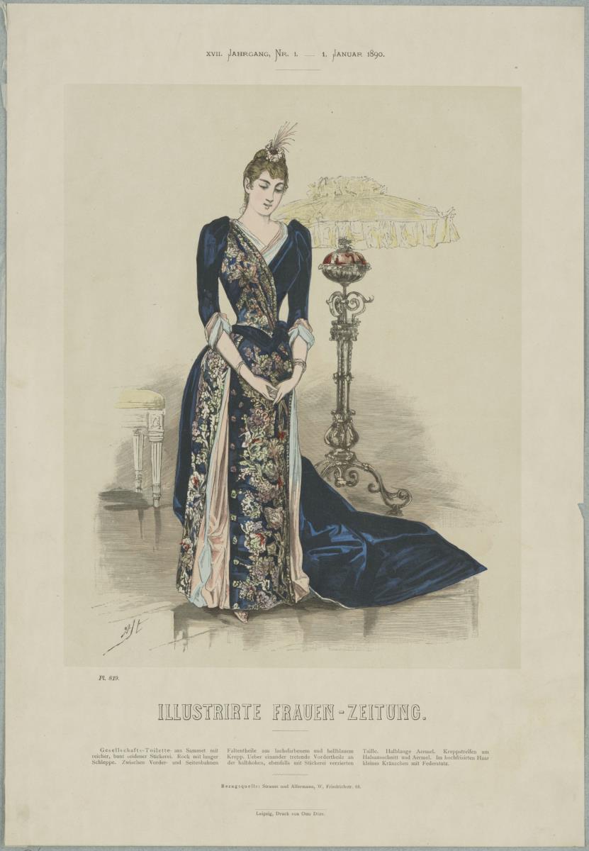 Illustrirte Frauen-Zeitung: Gesellschafts-Toilette mit langer Schleppe