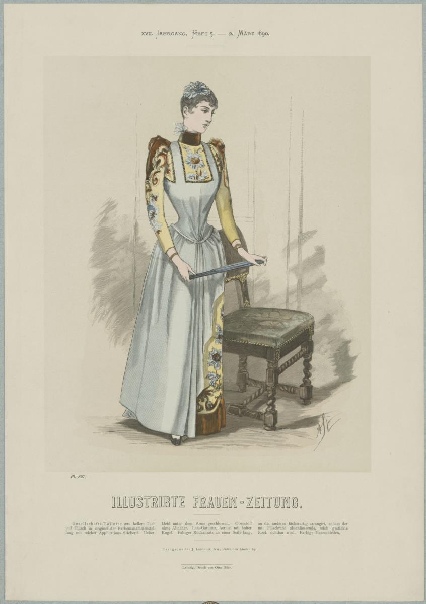 Illustrirte Frauen-Zeitung: Gesellschafts-Toilette mit Latz-Garnitur