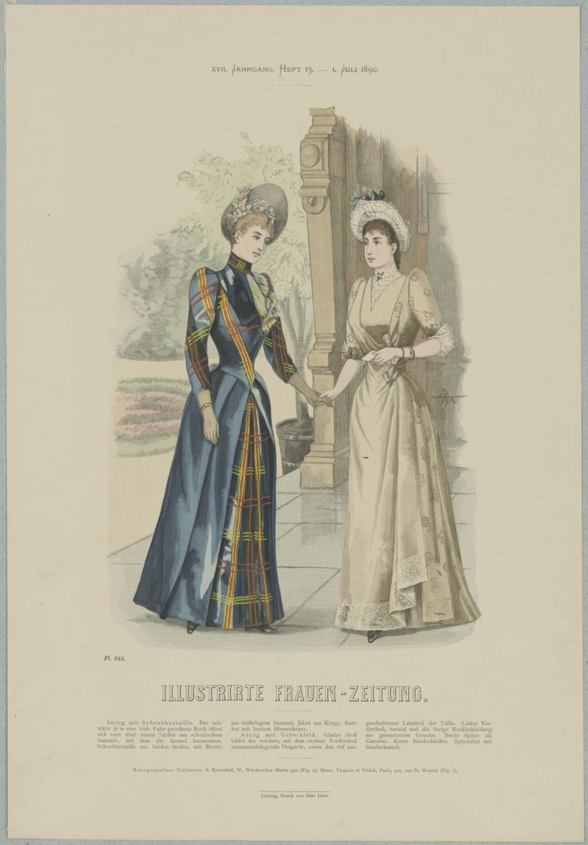 Illustrirte Frauen-Zeitung: Anzug mit Schnebbentaille und Anzug mit Überkleid