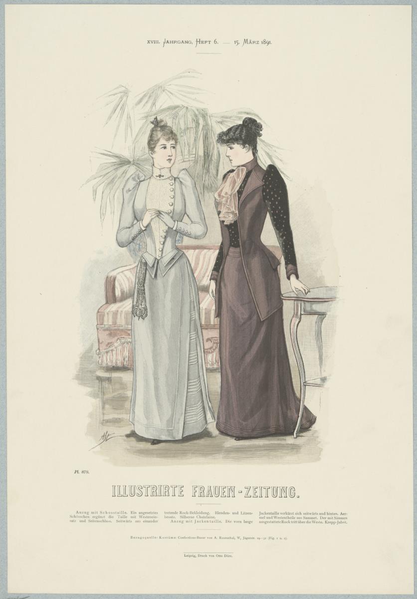 Illustrirte Frauen-Zeitung: Anzug mit Schosstaille und Anzug mit Jackentaille