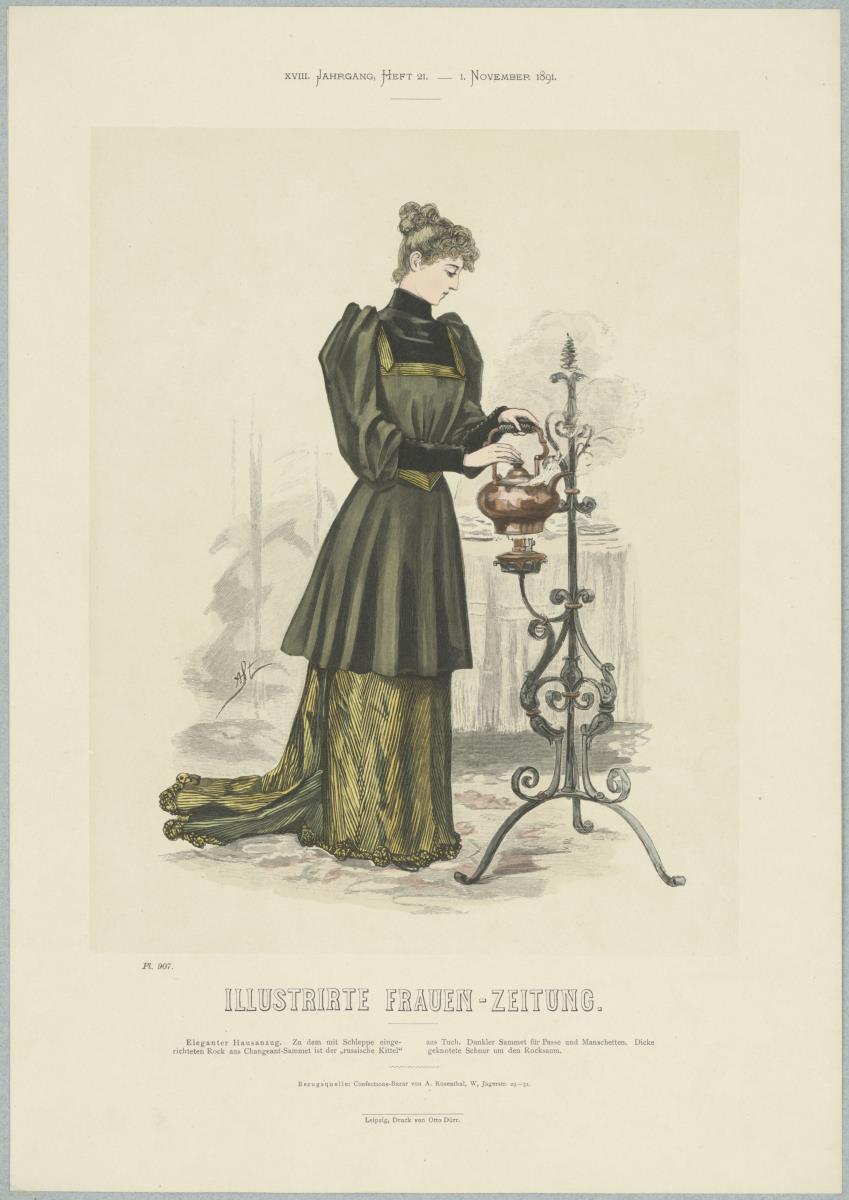 Illustrirte Frauen-Zeitung: eleganter Hausanzug mit Schleppe