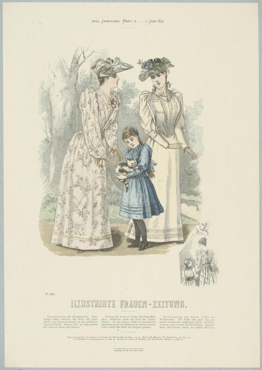 Illustrirte Frauen-Zeitung: Sommeranzug mit Blusentaille, Anzug für kleine Mädchen und Sommeranzug mit kurzer Taille