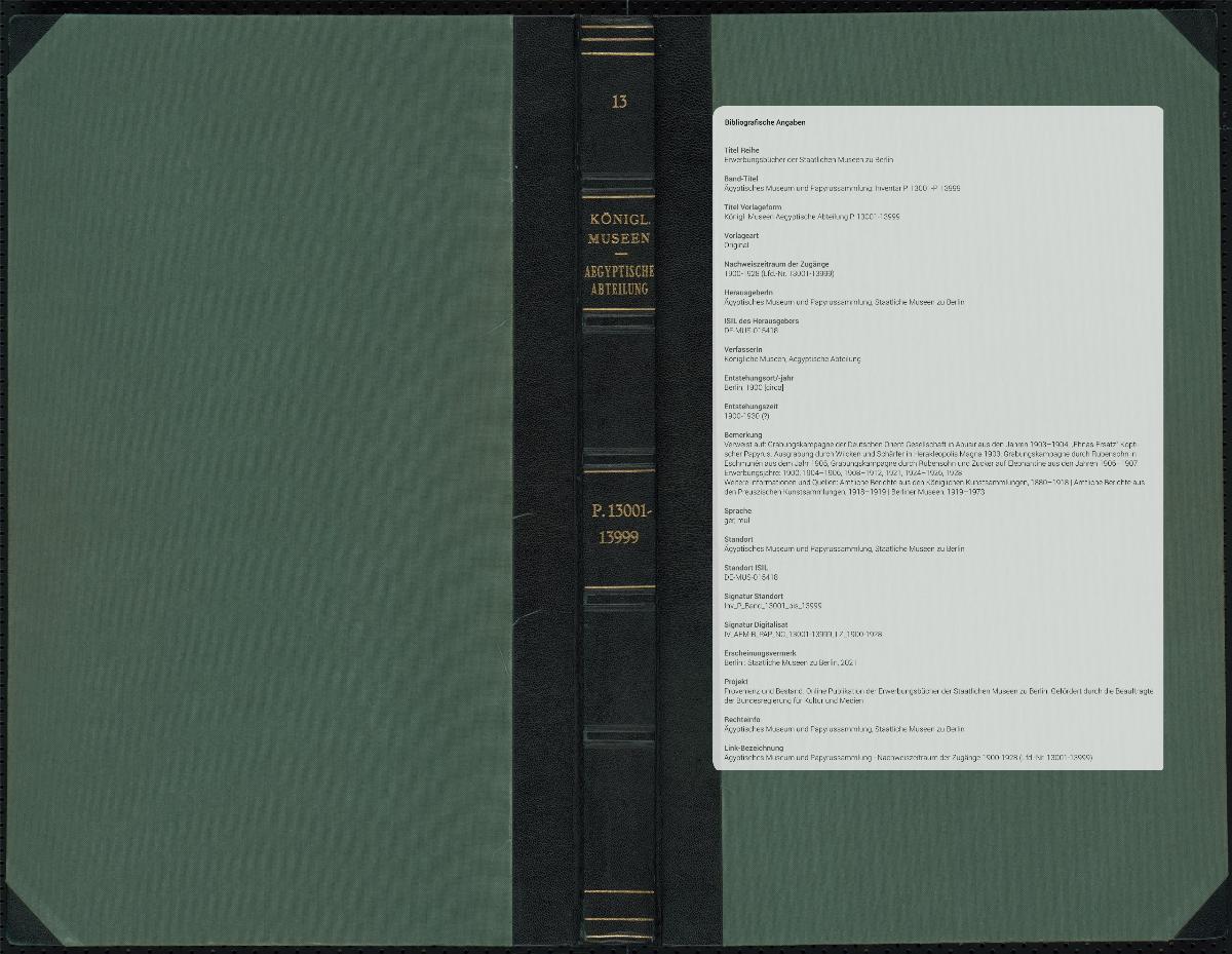 Königl. Museen Aegyptische Abteilung P. 13001-13999