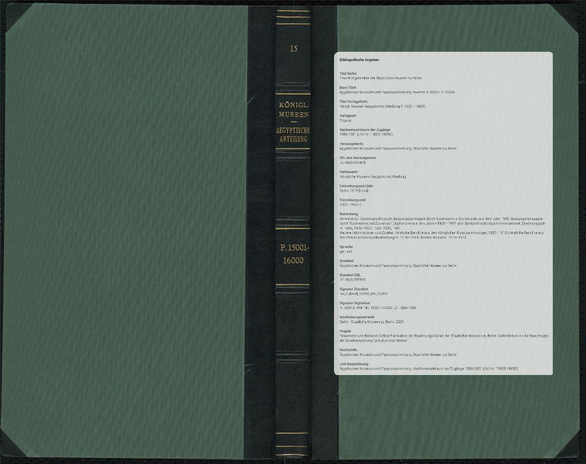 Königl. Museen Aegyptische Abteilung P. 15001-16000