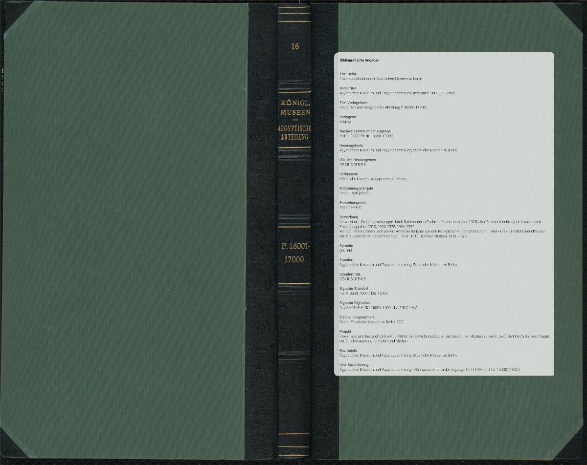 Königl. Museen Aegyptische Abteilung P. 16000-17000