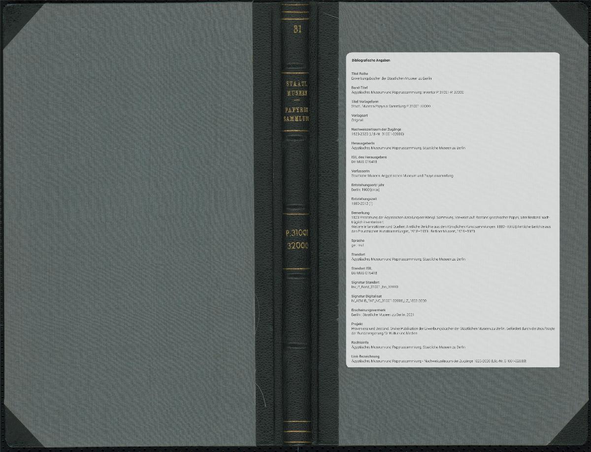 Staatl. Museen Papyrus Sammlung P. 31001-32000
