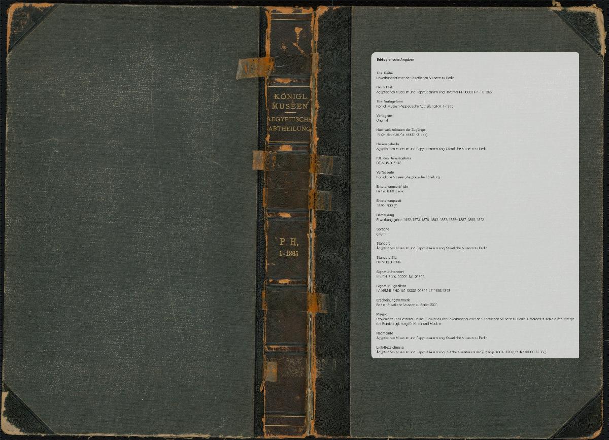 Königl. Museen Aegyptische Abtheilung P.H. 1-1365