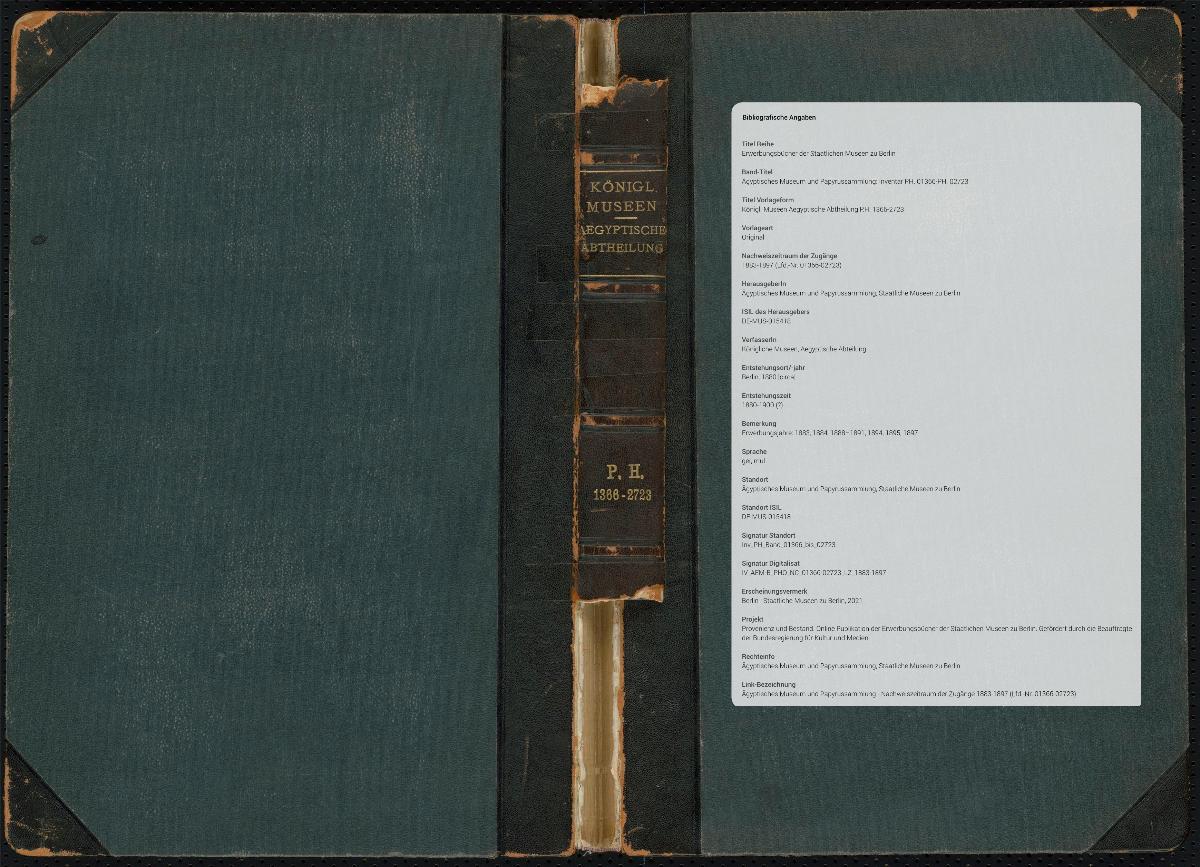 Königl. Museen Aegyptische Abtheilung P.H. 1366-2723