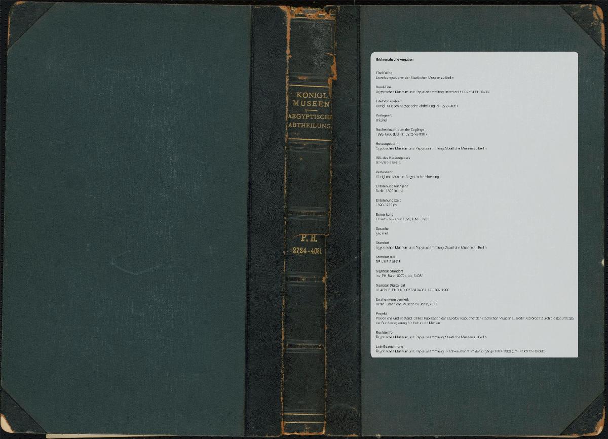 Königl. Museen Aegyptische Abtheilung P.H. 2724-4081