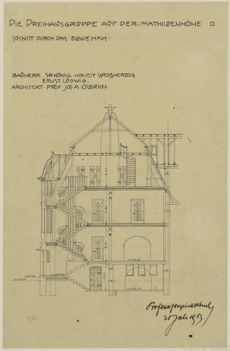 Darmstadt, Dreihäusergruppe, Schnitt durch das Blaue Haus