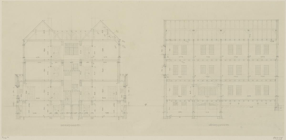 Neu Isenburg, Projekt Linkrustawerke, Arbeiterwohnheim, zwei Schnitte
