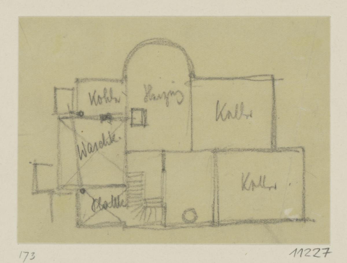 Neu Isenburg, Projekt Linkrustawerke, Wohnhaus des Direktors, Skizzenblatt mit Grundriss des Kellergeschosses