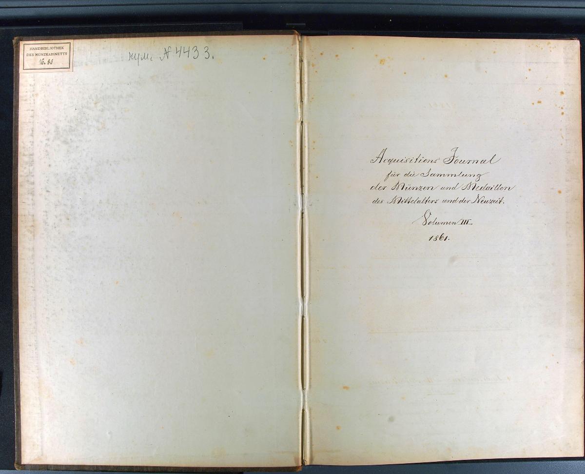 Acquisitions Journal für die Sammlung der Münzen und Medaillen des Mittelalters und der Neuzeit, Volumen III, 1861