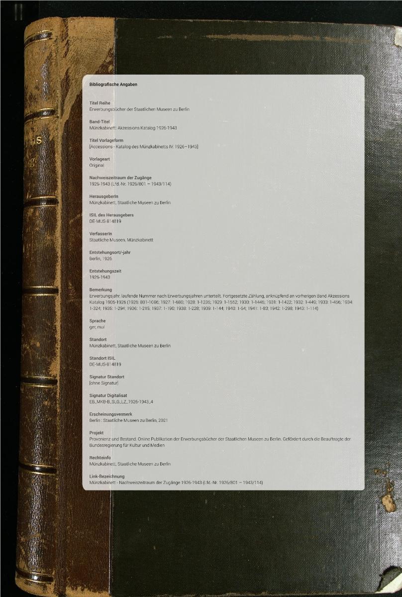 [Accessions - Katalog des Münzkabinetts IV. 1926–1943]