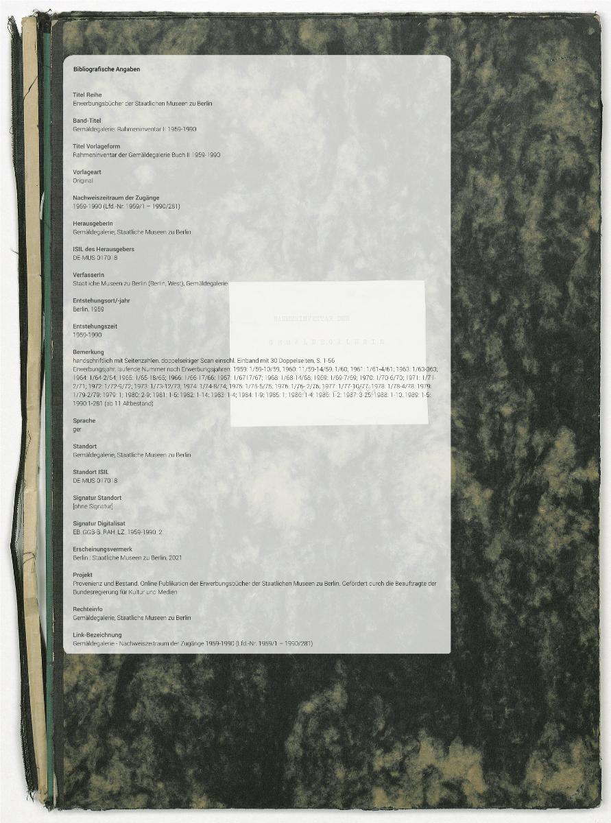 Rahmeninventar der Gemäldegalerie Buch II 1959-1990