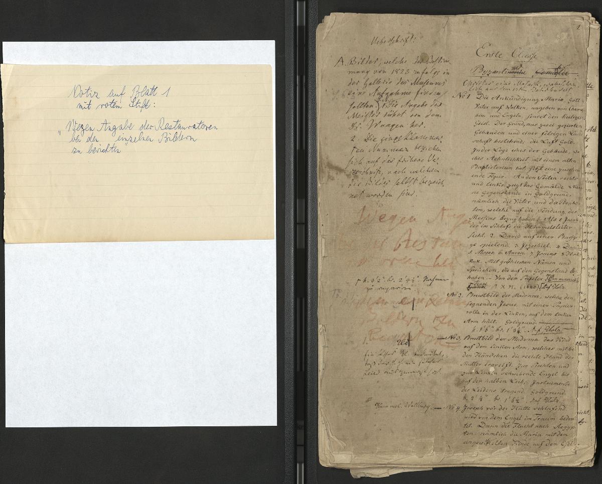 Handschriftlicher Gemäldekatalog von Hirt/Waagen vor 1830