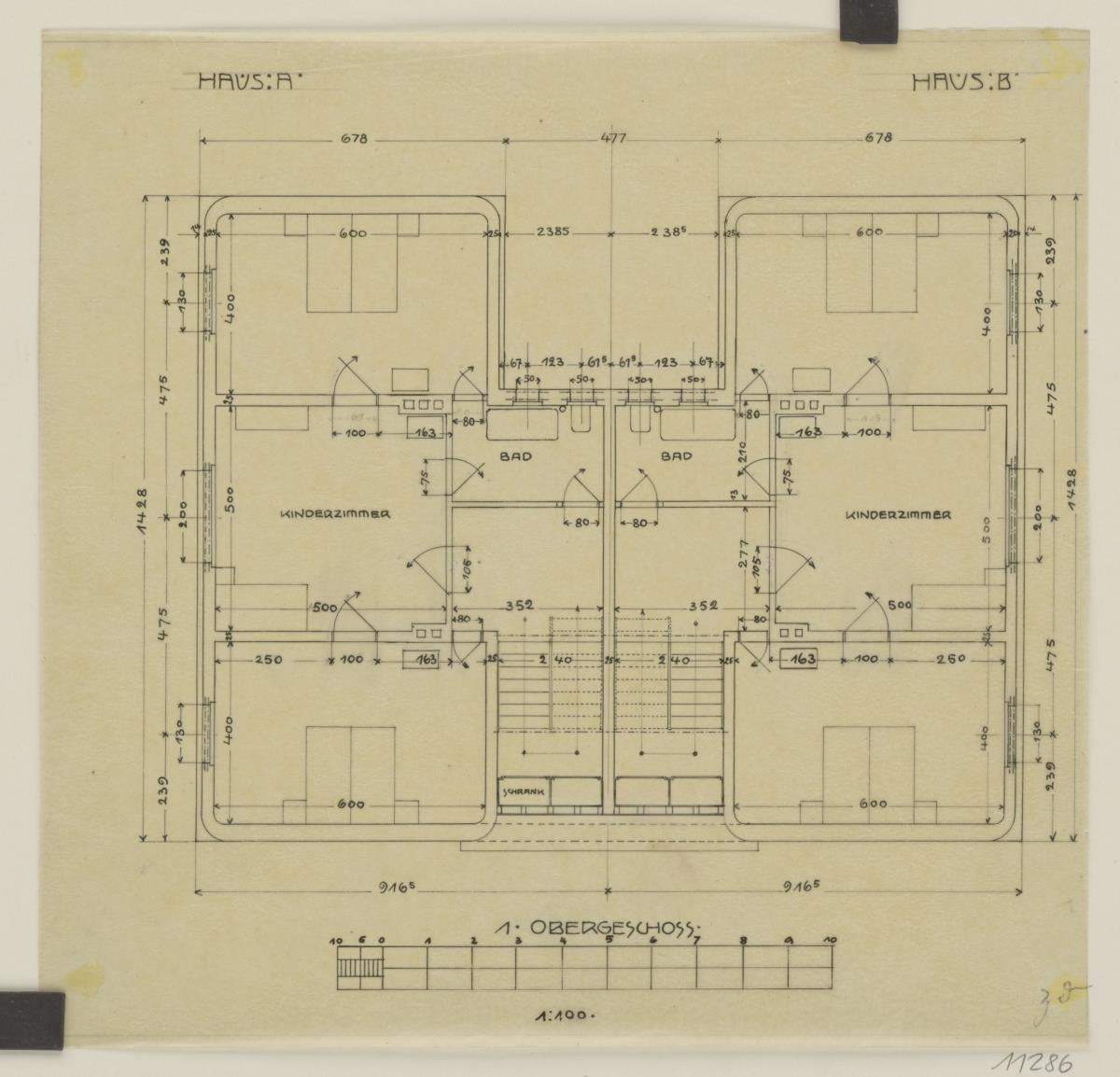 Darmstadt, Projekt Doppelhaus Cabinet, fünfte Version, Grundriss des 1. Obergeschosses