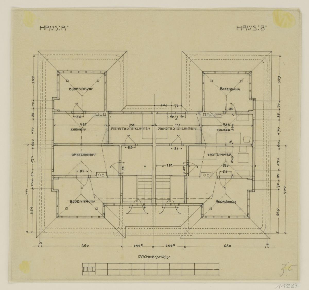 Darmstadt, Projekt Doppelhaus Cabinet, fünfte Version, Grundriss des Dachgeschosses