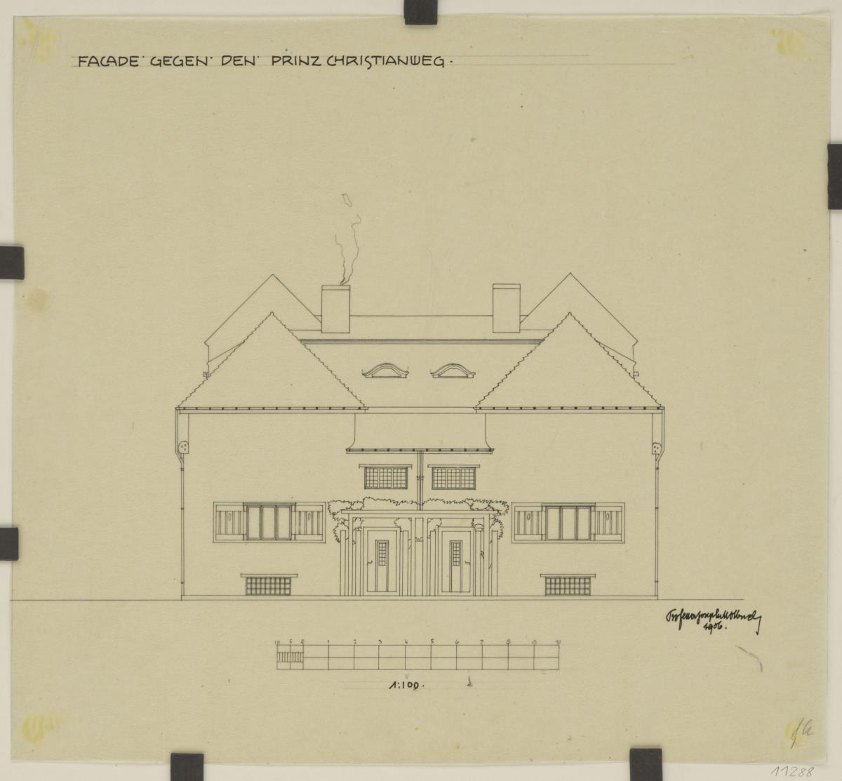 Darmstadt, Projekt Doppelhaus Cabinet, fünfte Version, Aufriss der Nordfassade
