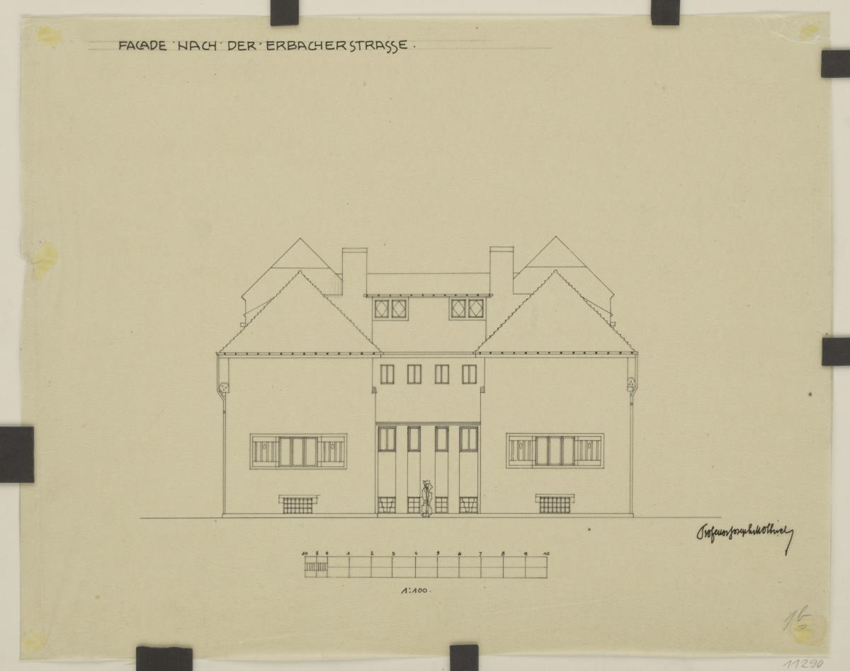 Darmstadt, Projekt Doppelhaus Cabinet, fünfte Version, Aufriss der Südfassade
