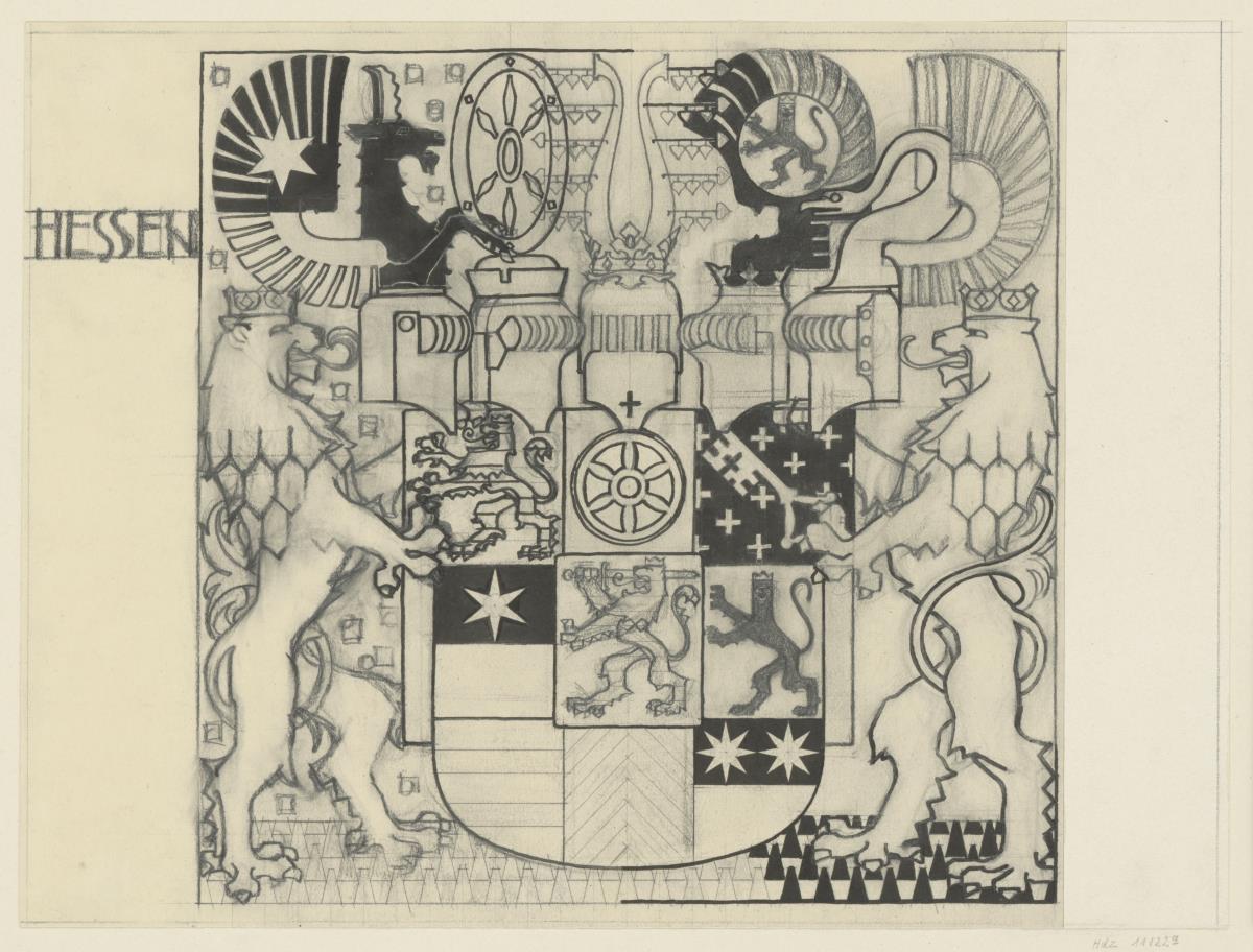 Darmstadt, Ausstellungsgebäude und Hochzeitsturm, Wappen für die Eingangashalle des Turmes