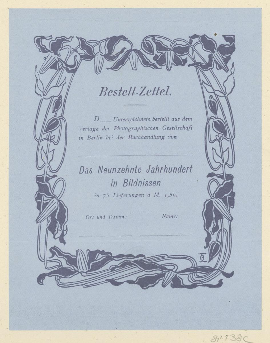 Bestellzettel für Das Neunzehnte Jahrhundert in Bildnissen