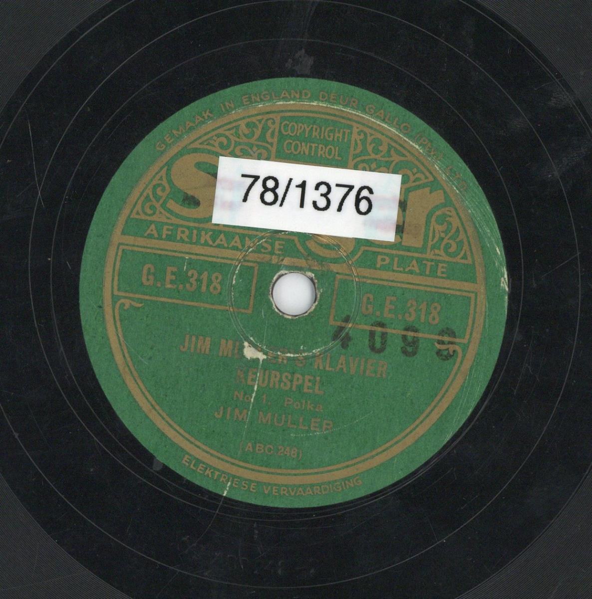 Titel A: Jim Muller's Klavier Keurspel No.1 Polka
Titel B:              "                No.1 Walzer