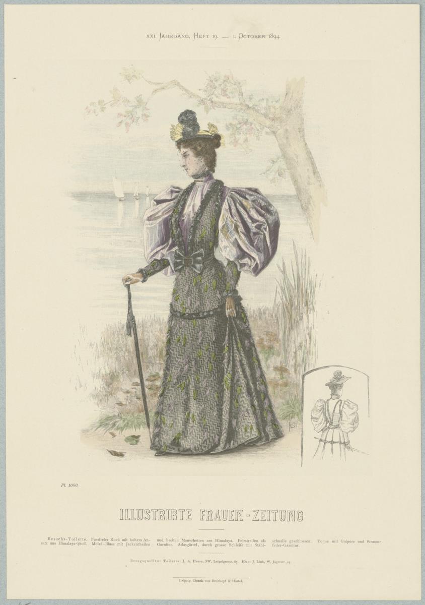 Illustrirte Frauen-Zeitung: Besuchs-Toilette mit Atlasgürtel und Toque