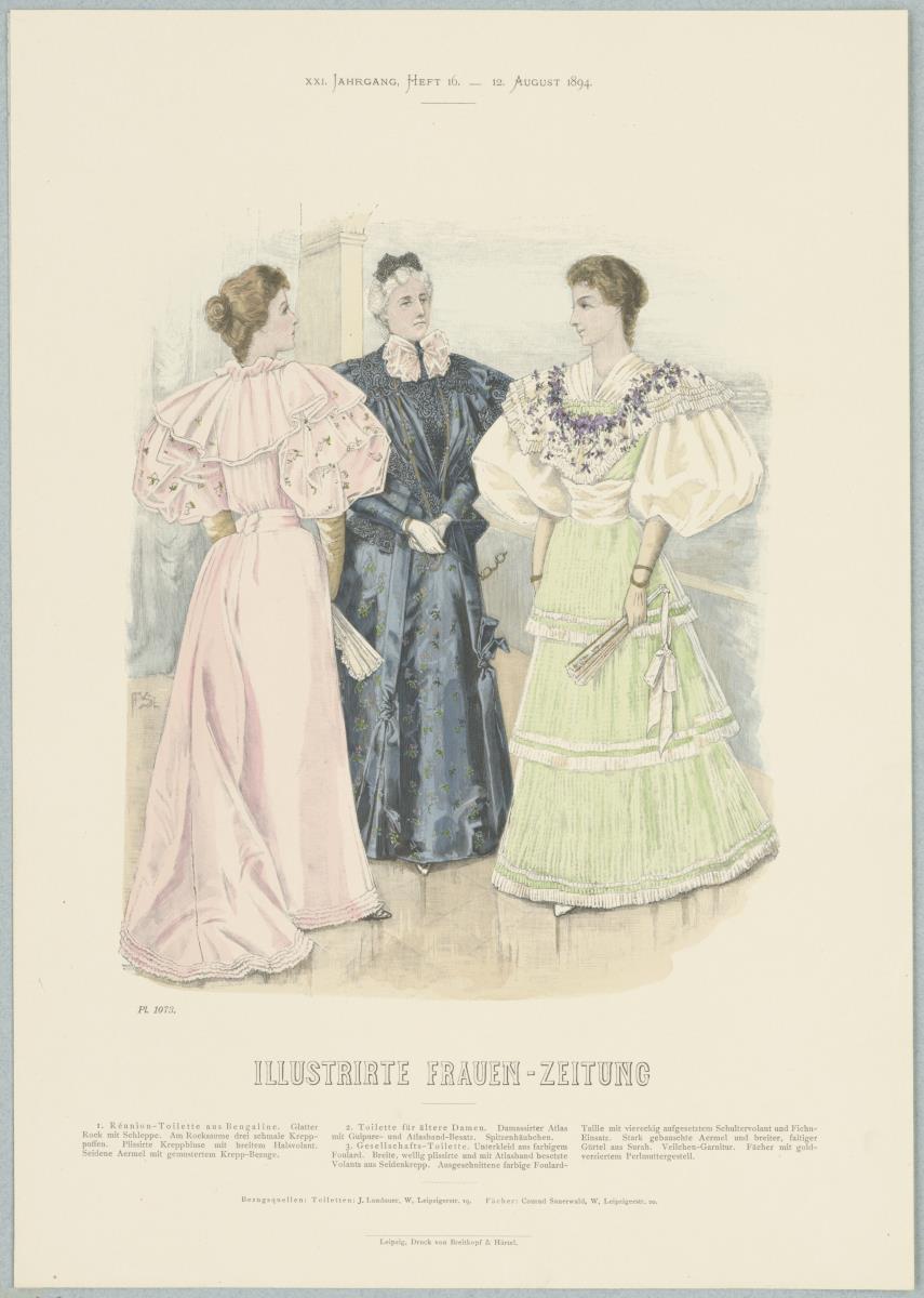 Illustrirte Frauen-Zeitung: Réunion-Toilette, Toilette für ältere Damen und Gesellschafts-Toilette mit Fichu-Einsatz