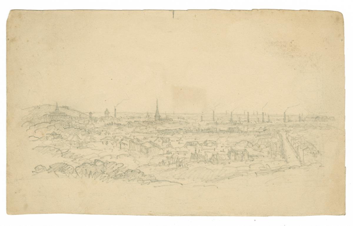 Unbezeichneter Ort, Stadtansicht mit Landschaft