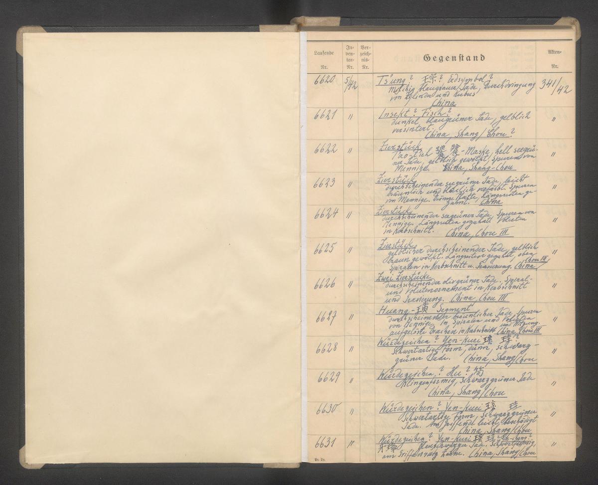 ohne Titel [= Abschrift von Teilbestand des Inventars I.A der Ostasiatischen Kunstabteilung]