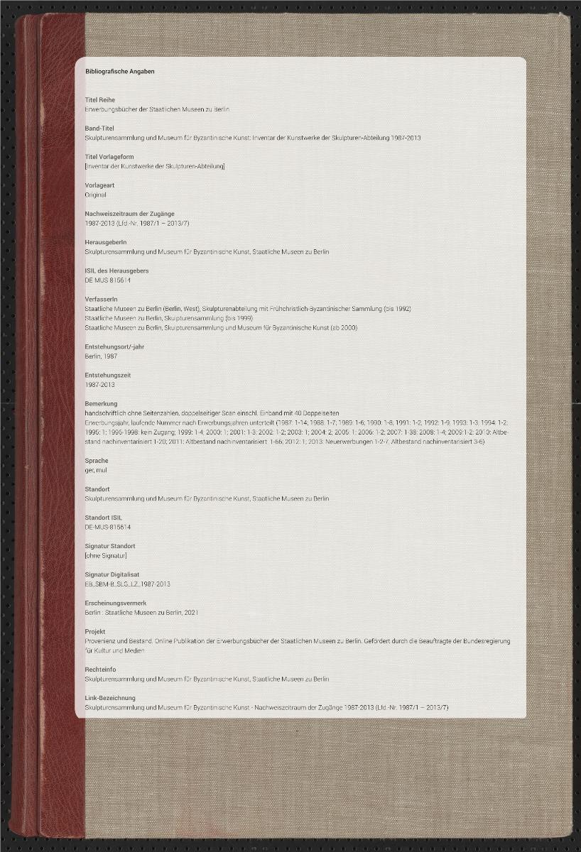 [Inventar der Kunstwerke der Skulpturen-Abteilung]