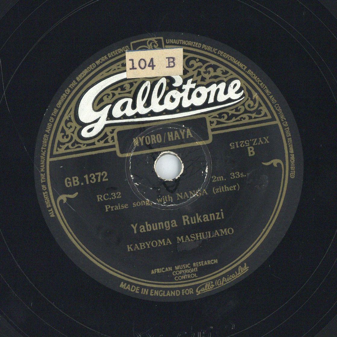 Titel A: "Enaku zita amalembo"
Titel B: "Yabunga rukanzi"
