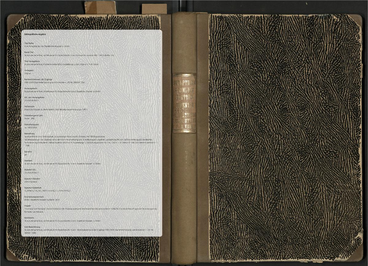 Skulpturensammlung Platten-Inventar 8651 Ausstellungs u. Einr. Stücke K. F. M. Verein