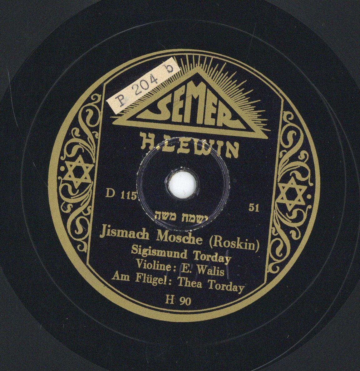 Titel A: "A brivele der mamen"
Titel B: "Jismach Mosche" (Roskin)