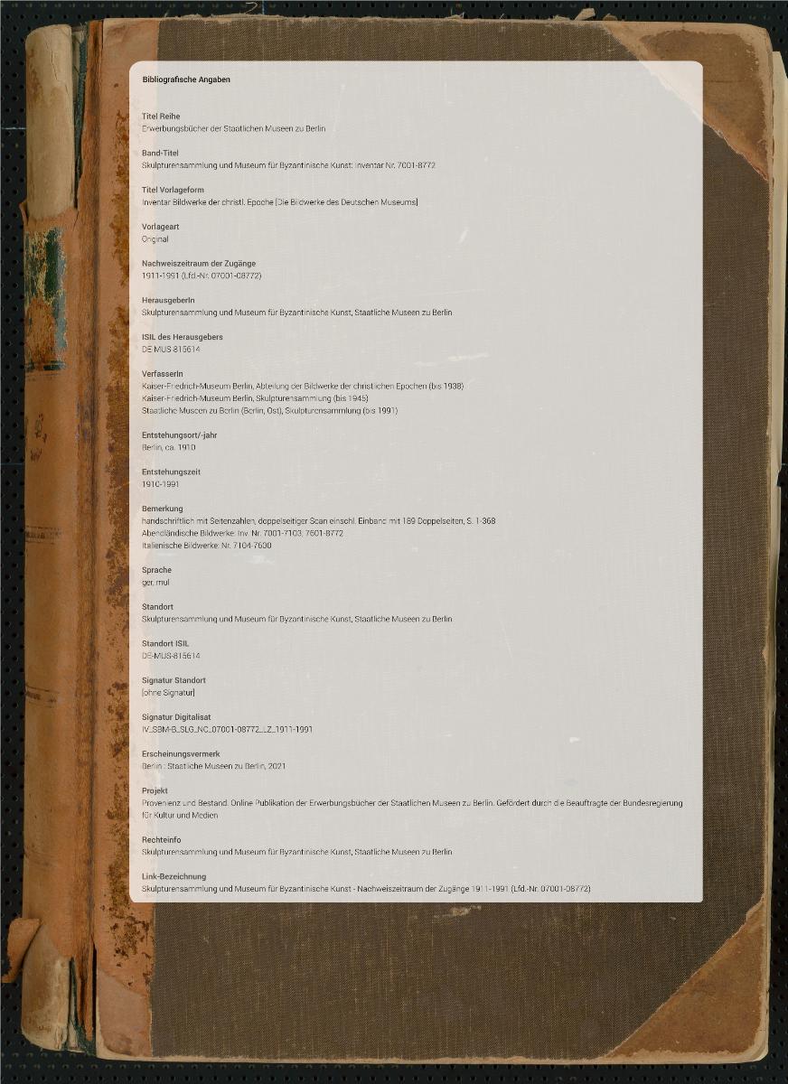 Inventar Bildwerke der christl. Epoche [Die Bildwerke des Deutschen Museums]