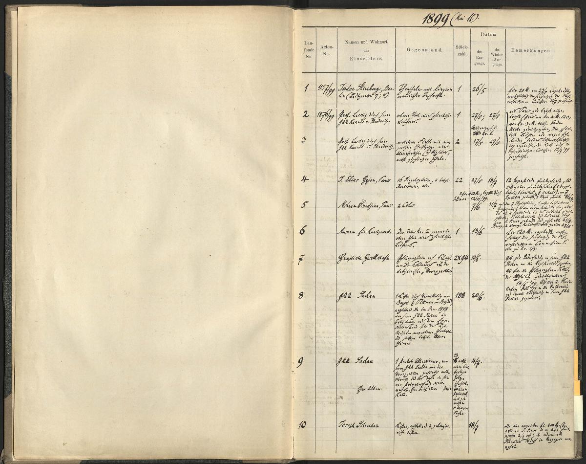 Journal für die ein- bzw. ausgehenden Antiquitäten der Vorderasiatischen Abtheilung. Mai 1899 bis