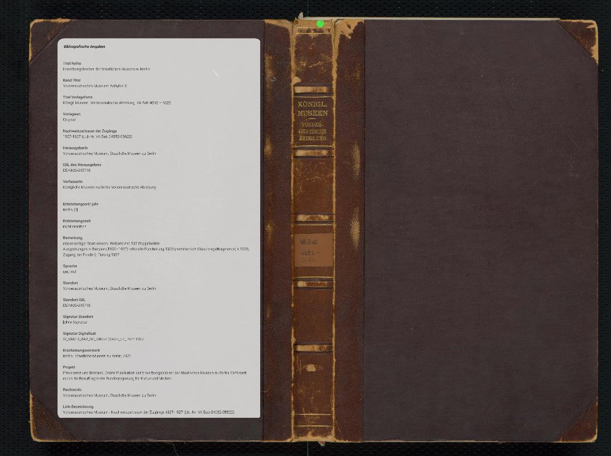 Königl. Museen. Vorderasiatische Abteilung. VA Bab 4052 – 5622