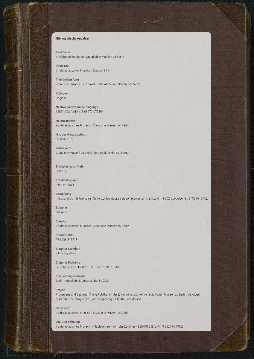 Staatliche Museen. Vorderasiatische Abteilung. Sendschirli 5273 –