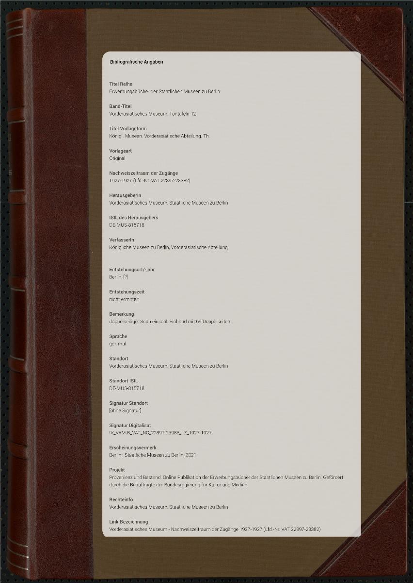 Königl. Museen. Vorderasiatische Abteilung. Th.