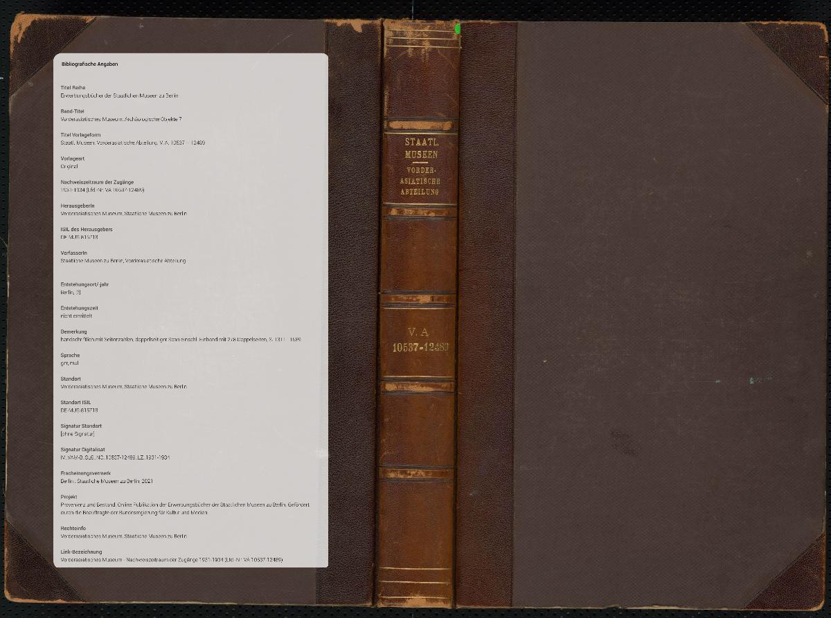 Staatl. Museen. Vorderasiatische Abteilung. V. A. 10537 – 12489