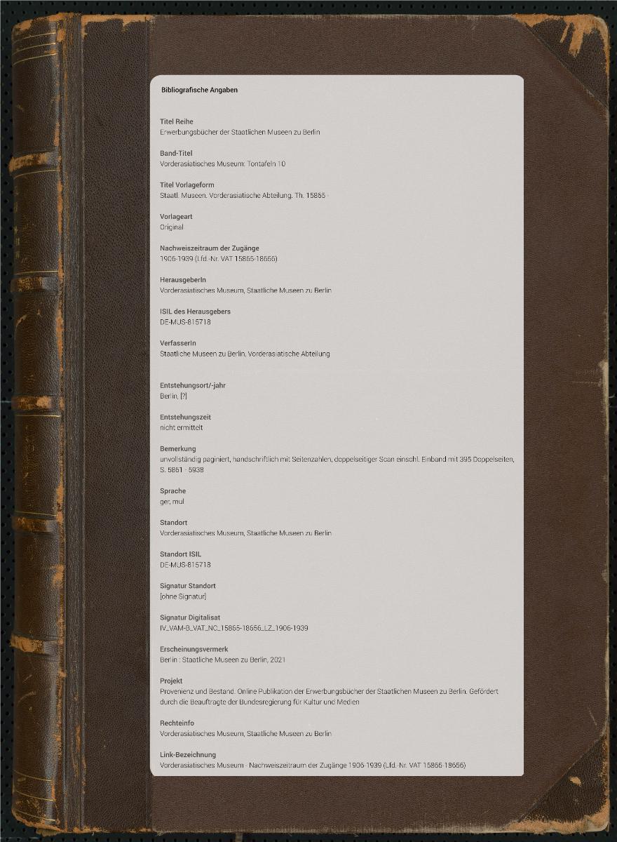 Staatl. Museen. Vorderasiatische Abteilung. Th. 15865 -