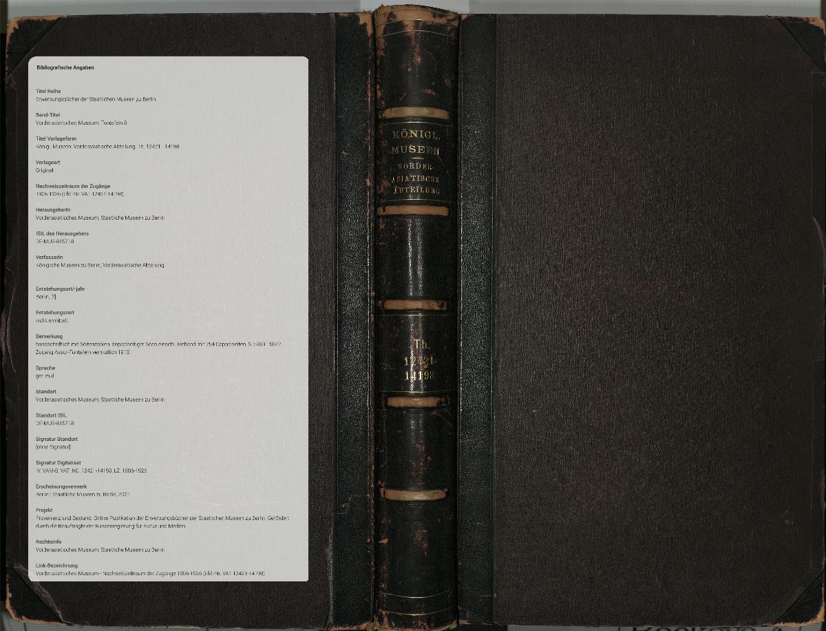 Königl. Museen. Vorderasiatische Abteilung. Th. 12421 - 14198